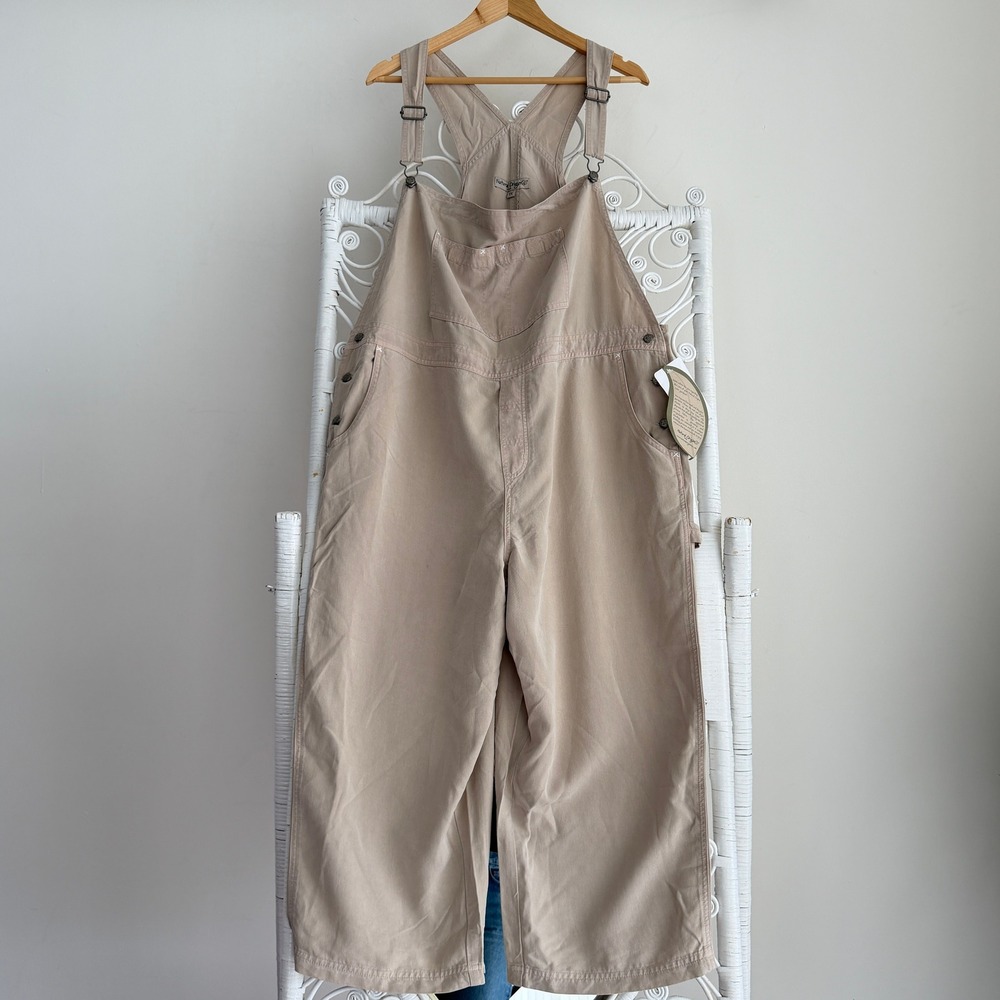 Vintage Natural Origins Overalls Womens 1X Tan Khaki Tencell Utility Workwear